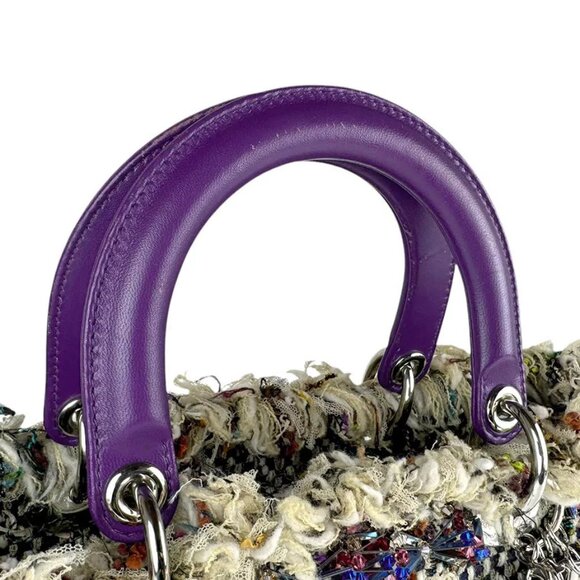 Auth Christian Dior Lady Dior Handbag Shoulder Bag Multicolor/Purple Tweed - Picture 11 of 14